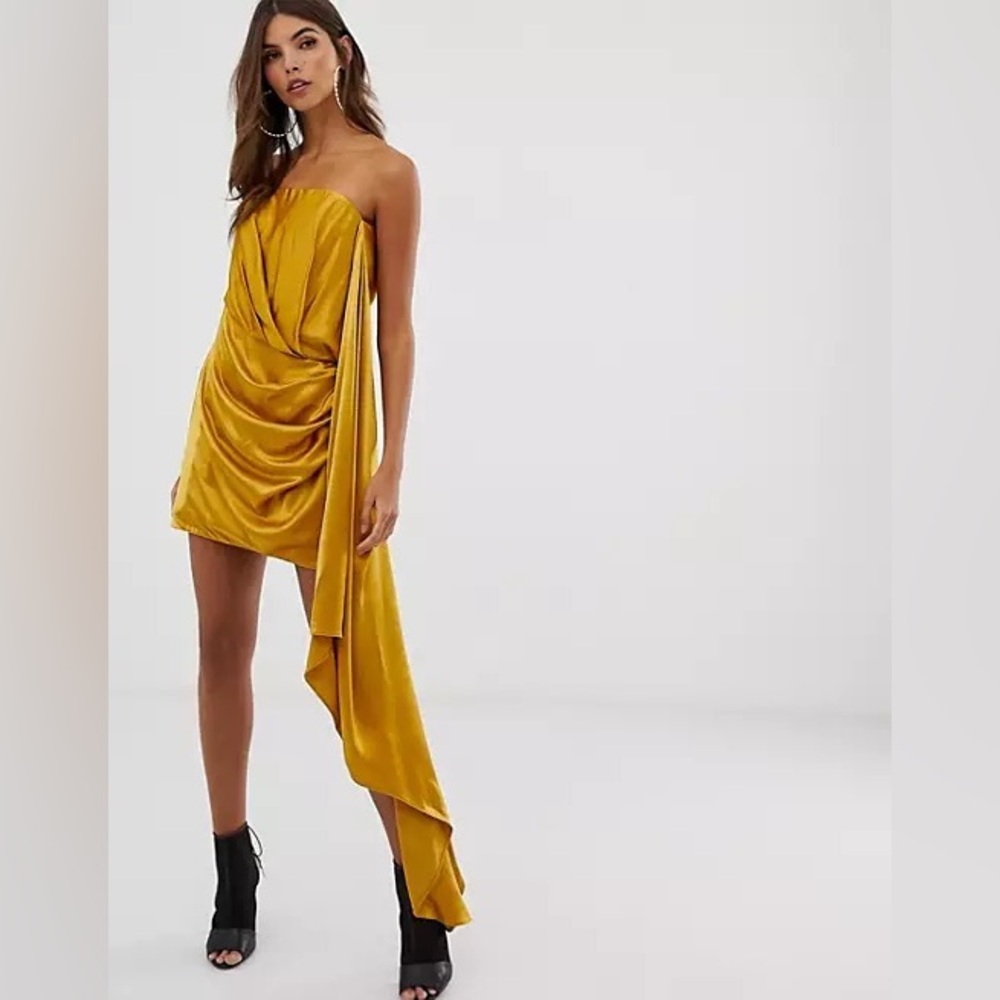 ASOS EDITION satin bandeau mini dress with drape side